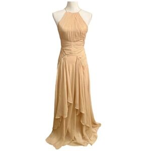 NWT ASOS Maxi Dress Women Nude Pleated Chiffon High Low Halter Size 6